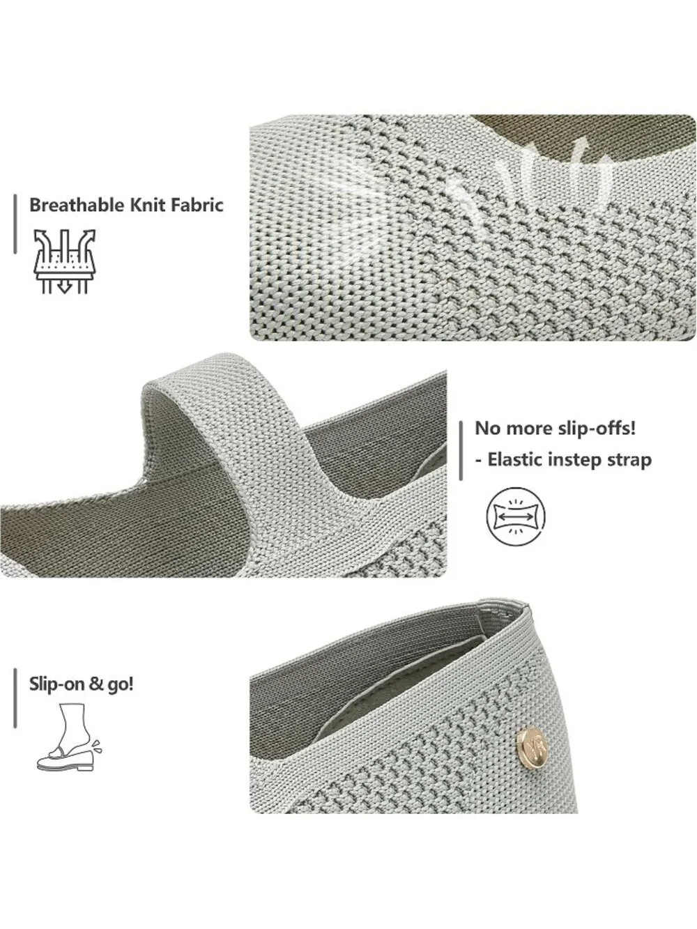 Women's Knit Grey Micro Fiber Comfortable Round Toe Flats Slip on Casual Shoes